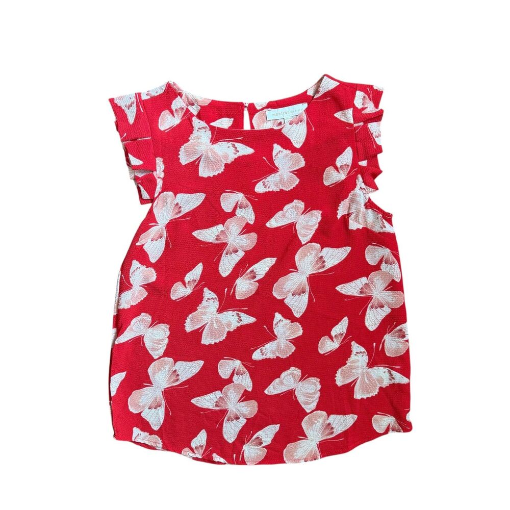 Monteau LA Butterfly Red Blush Womens Blouse Size XS Bohocore Cottagecore EUC